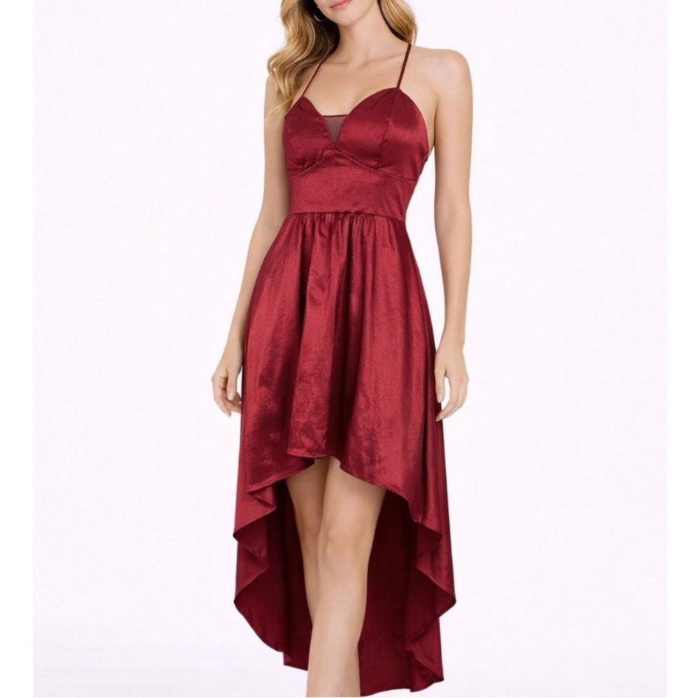 B. Smart Red High Low Prom Dress Women's Burgundy Wine sweetheart neckline SZ 9